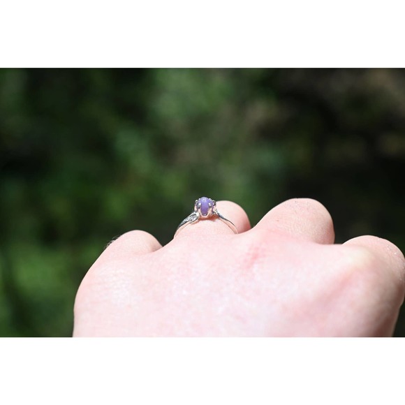 Art Deco Engagement Ring, Raw Grape Agate Ring, Unique Engagement Ring, … - Picture 2 of 3